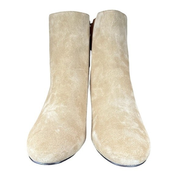 Banana Republic Suede Ankle Boots 9.5 Tan Beige Block Heel Round Toe Zip Bootie - Picture 5 of 11